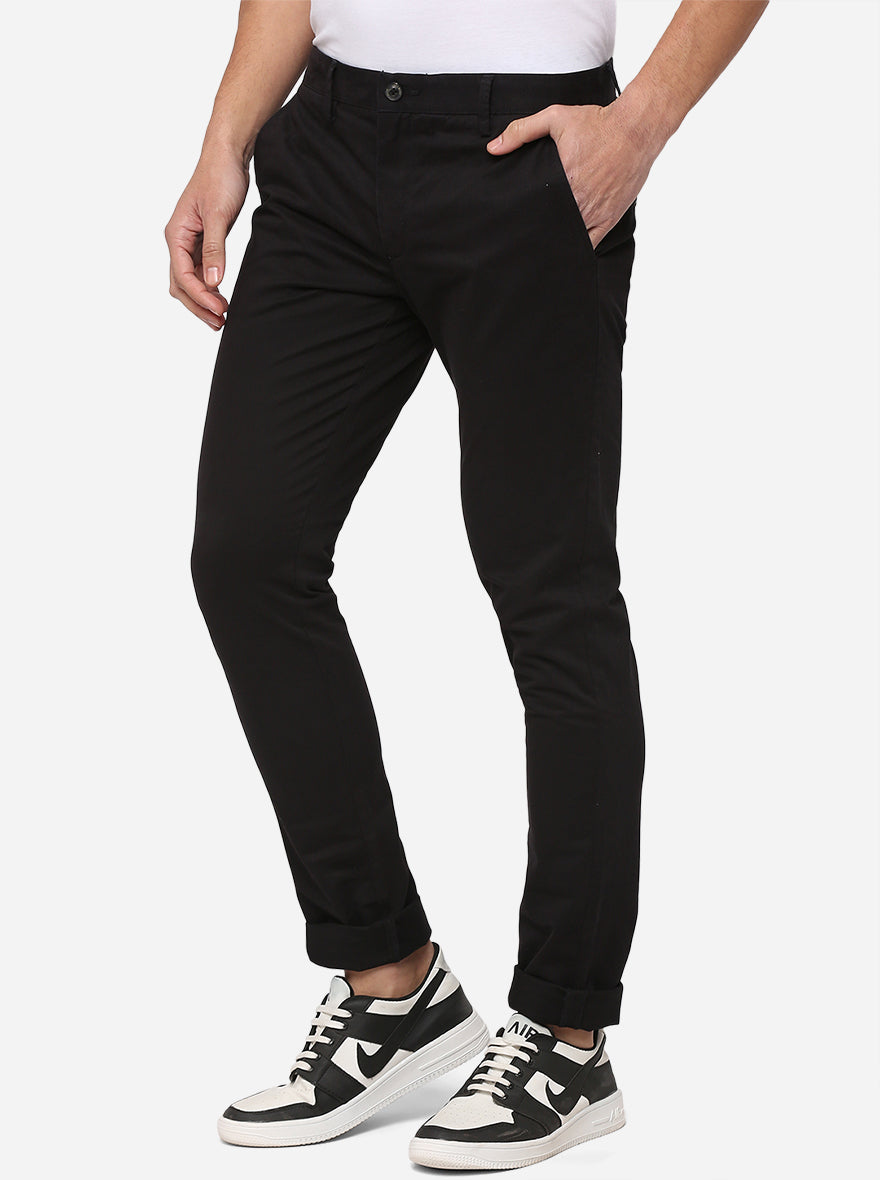 Black Solid Slim Fit Casual Trouser | JadeBlue