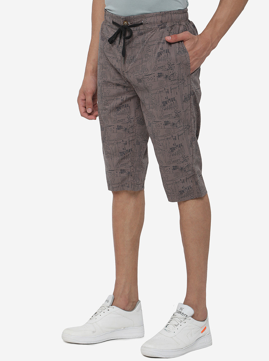 Skin Grey Printed Slim Fit Capri | JadeBlue