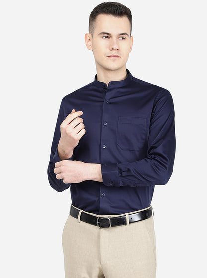 Blue Solid Slim Fit Formal Shirt | Metal