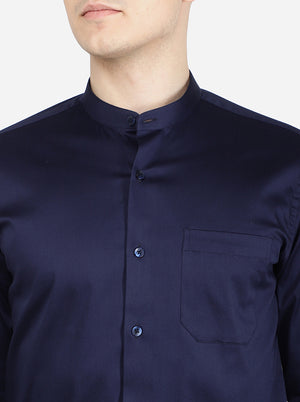 Blue Solid Slim Fit Formal Shirt | Metal