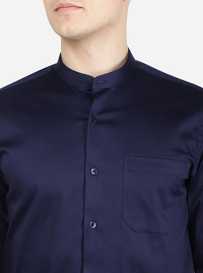 Blue Solid Slim Fit Formal Shirt | Metal