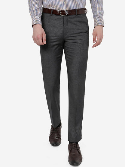 Dark Grey Solid Slim Fit Formal Trouser | Metal