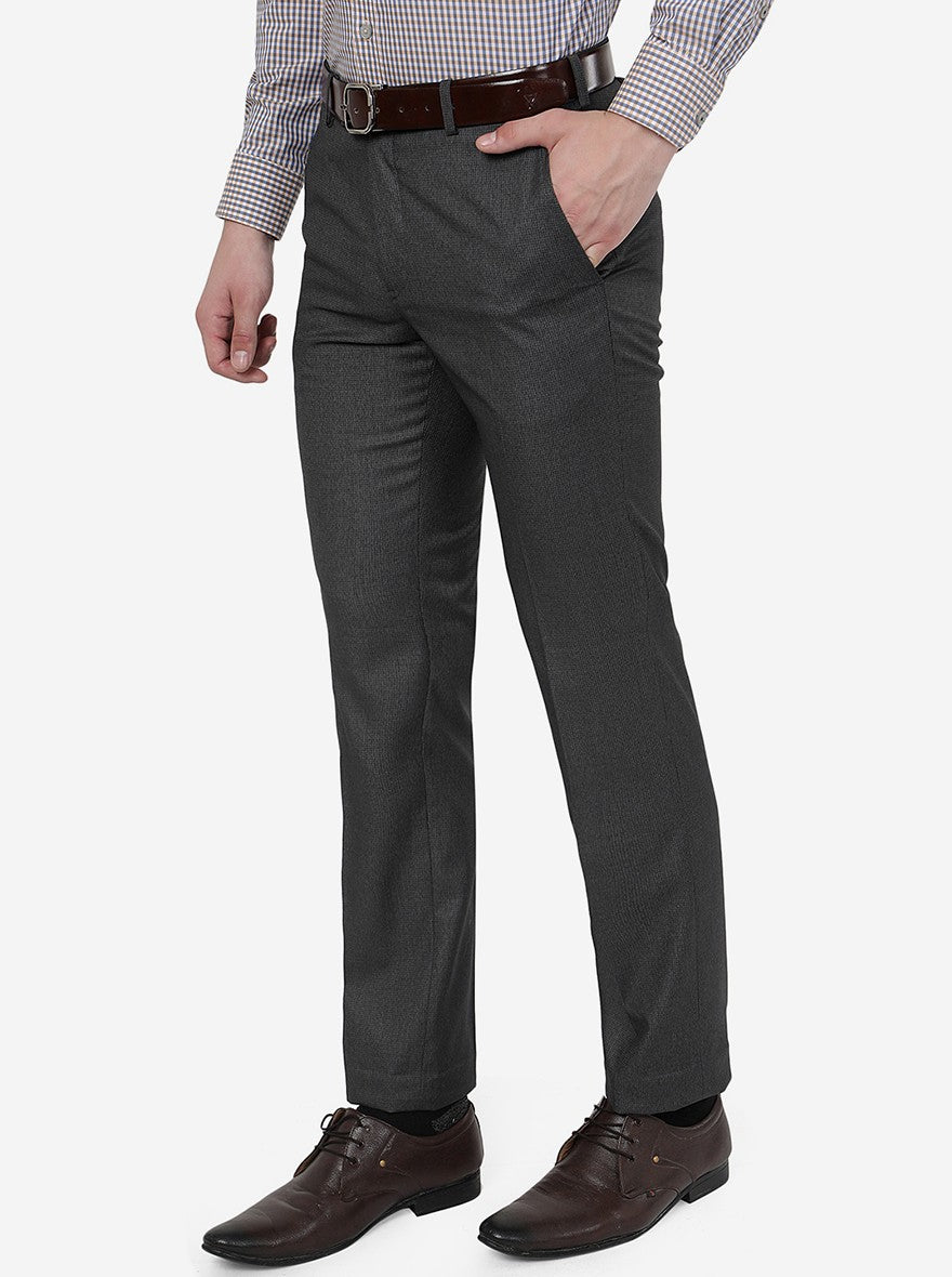 Dark Grey Solid Slim Fit Formal Trouser | Metal