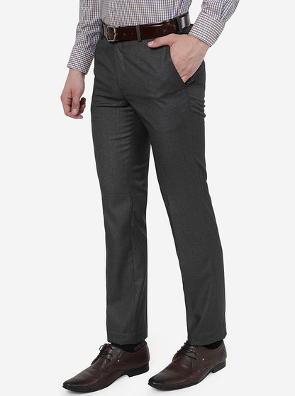 Dark Grey Solid Slim Fit Formal Trouser | Metal