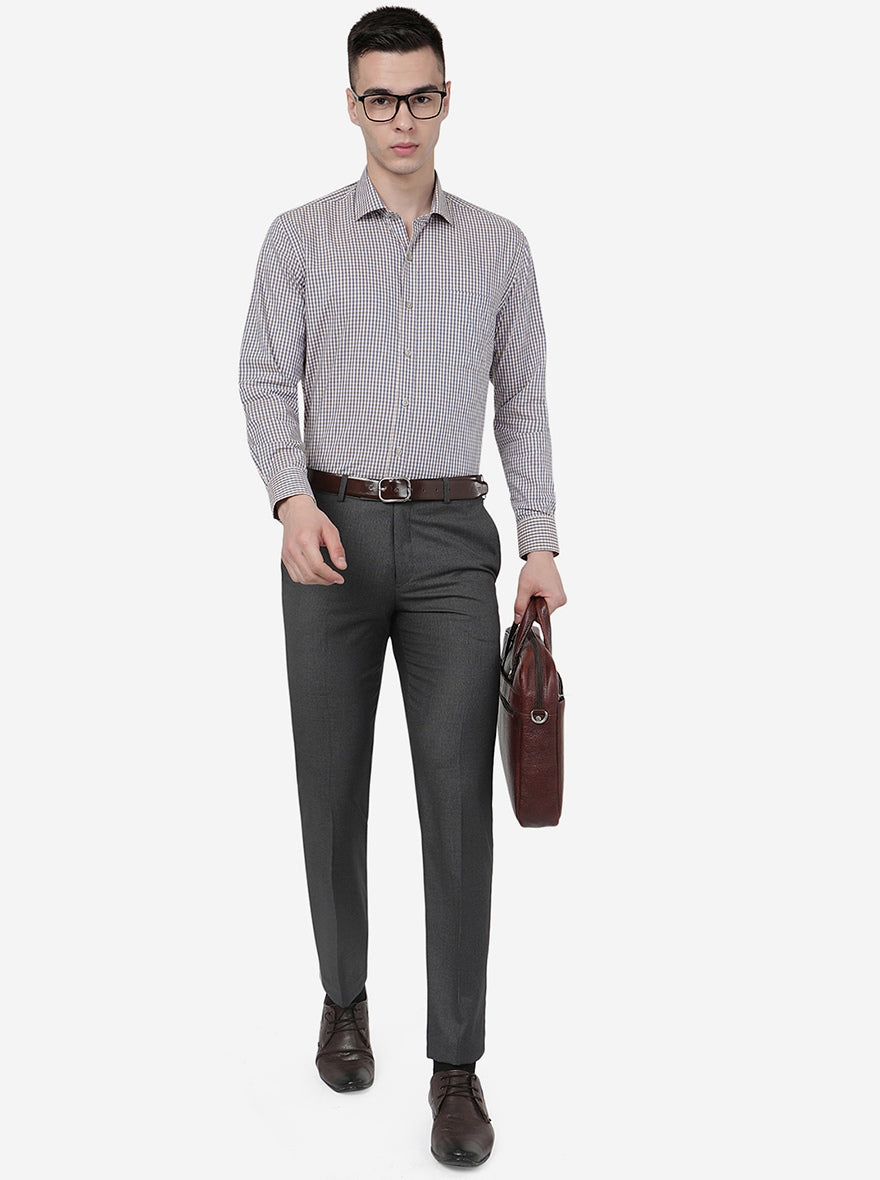 Dark Grey Solid Slim Fit Formal Trouser | Metal