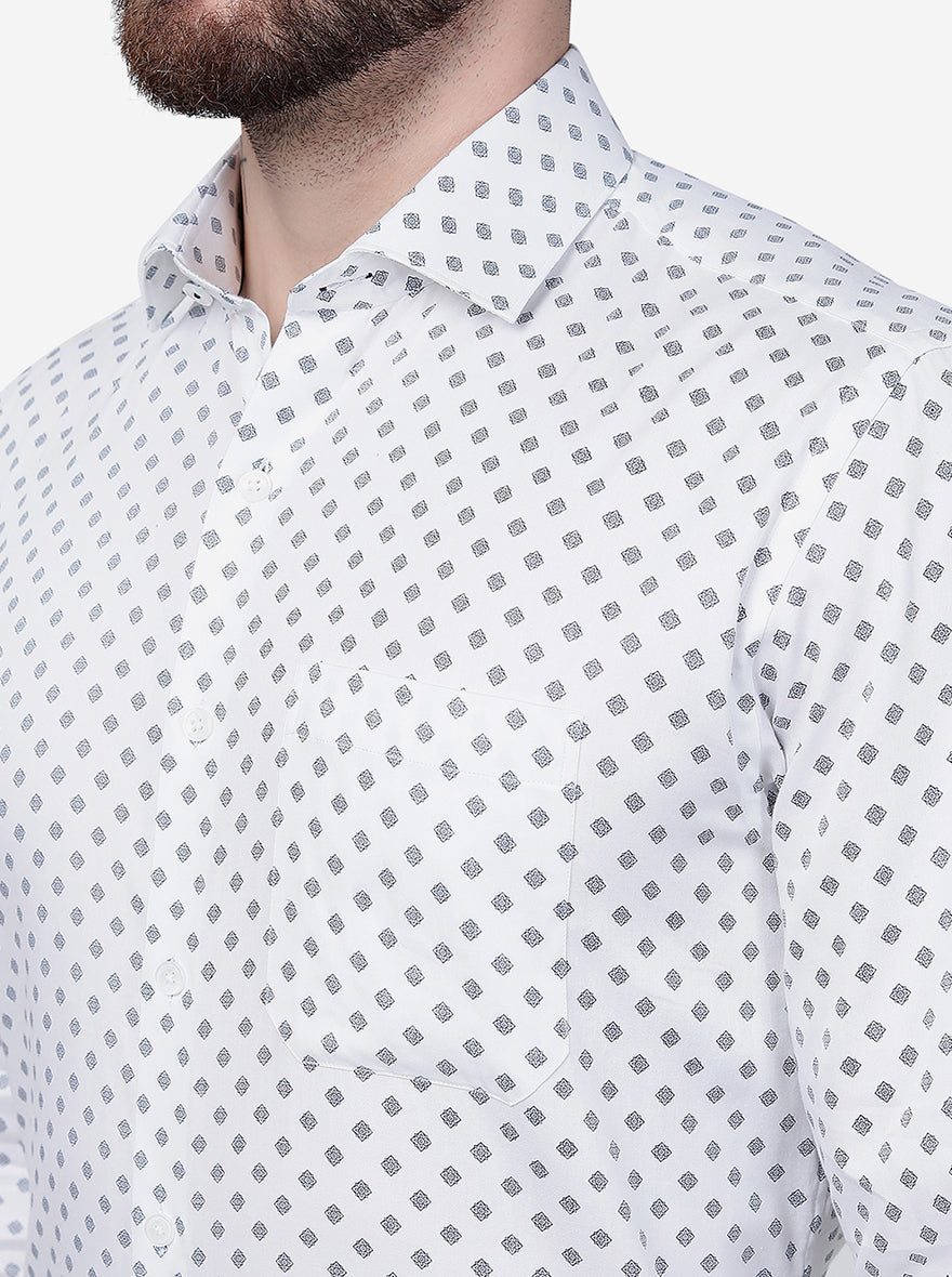 White & Blue Printed Regular Fit Formal Shirt | JadeBlue