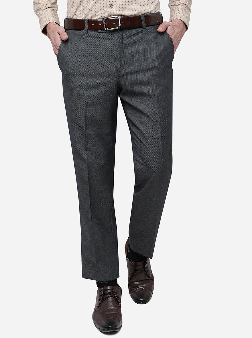 Buy Solemio Men Steel Grey Regular Fit Polyester Formal Trousers online