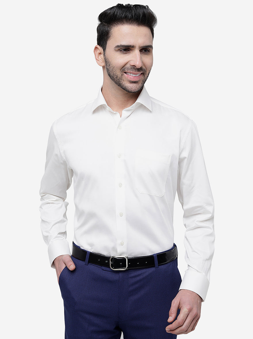 Cream Solid Regular Fit Formal Shirt | JadeBlue