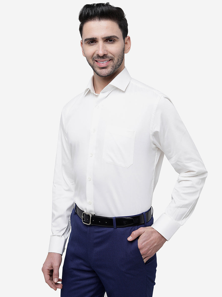 Cream Solid Regular Fit Formal Shirt | JadeBlue