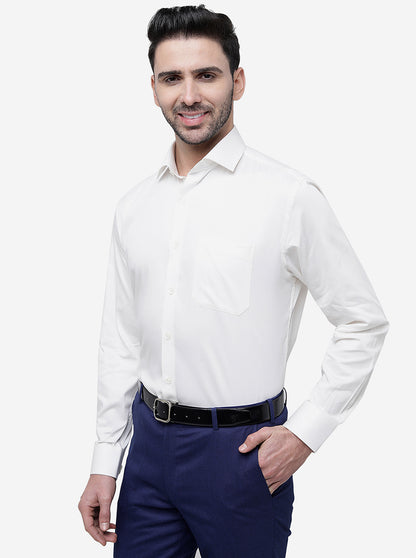 Cream Solid Regular Fit Formal Shirt | JadeBlue