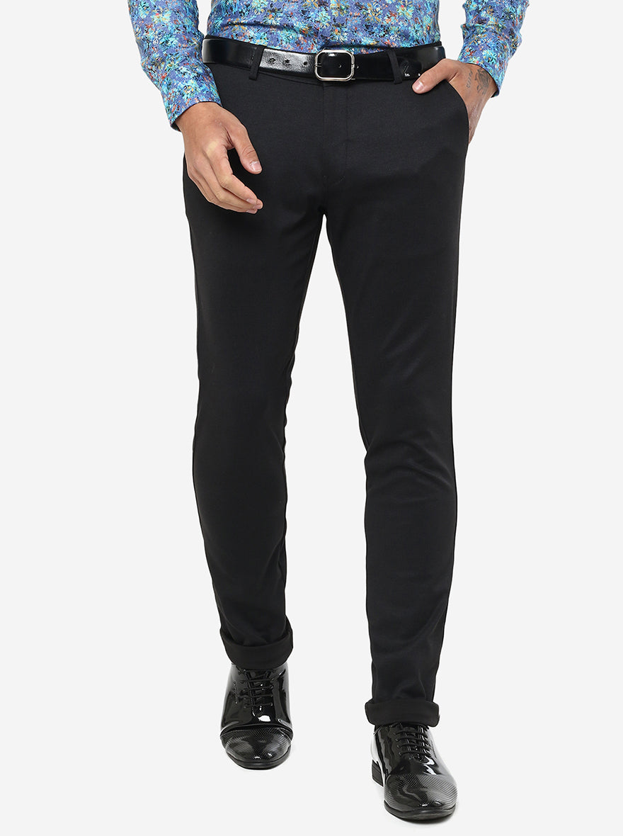 Black Solid Slim Fit Club Wear Trouser | JB Studio