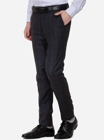 Grey & Navy Blue Checked Super Slim Fit Formal Trouser | JadeBlue Youth