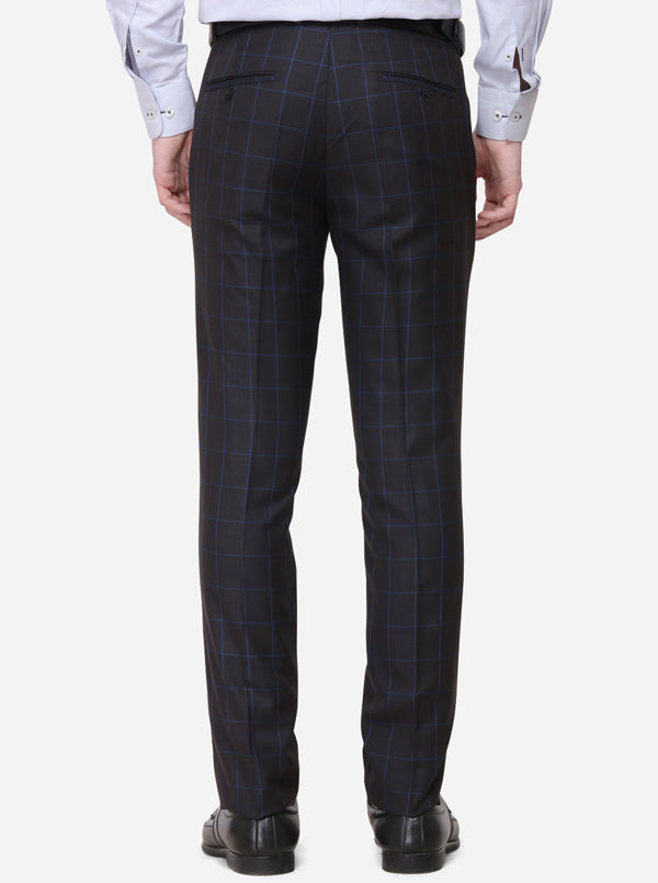 Grey & Navy Blue Checked Super Slim Fit Formal Trouser | JadeBlue Youth