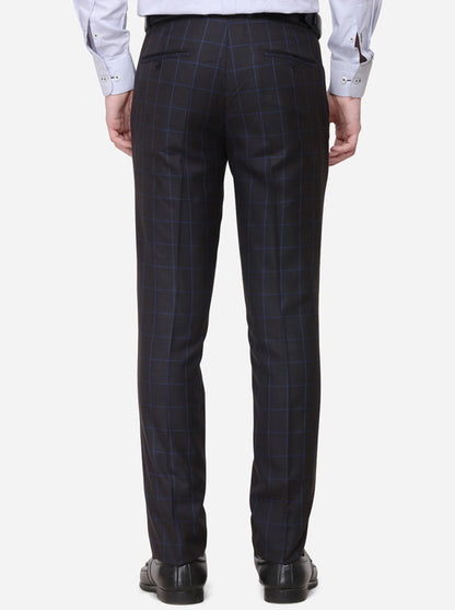 Grey & Navy Blue Checked Super Slim Fit Formal Trouser | JadeBlue Youth