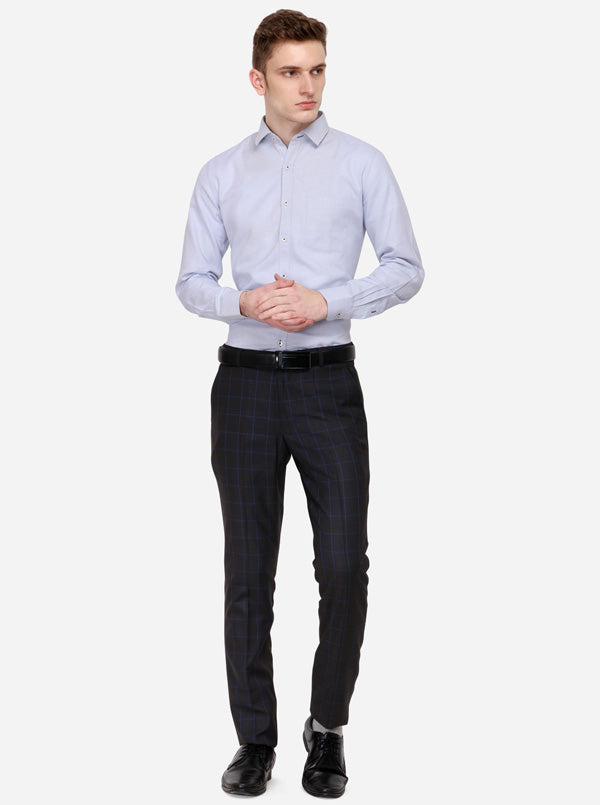 Grey & Navy Blue Checked Super Slim Fit Formal Trouser | JadeBlue Youth