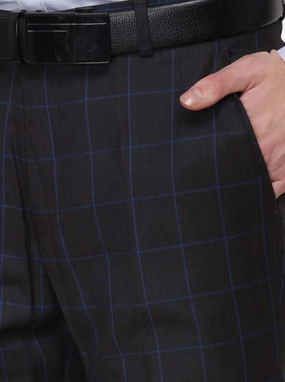 Grey & Navy Blue Checked Super Slim Fit Formal Trouser | JadeBlue Youth
