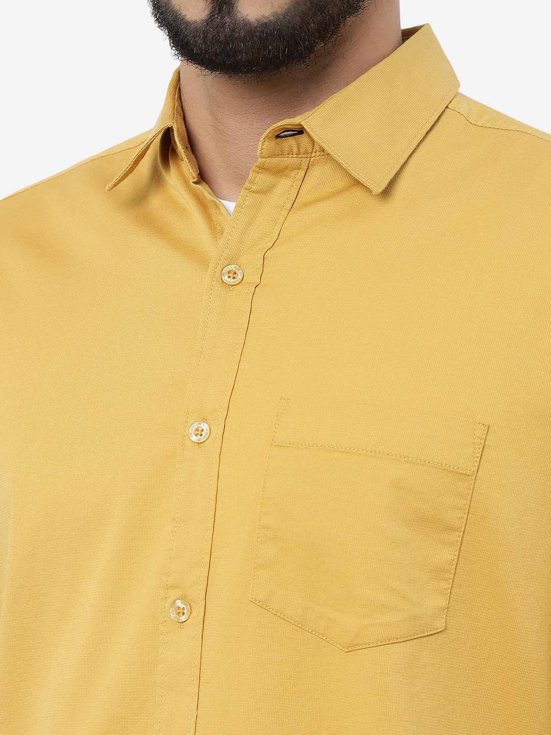 Golden Solid Slim Fit Casual Shirt | JadeBlue