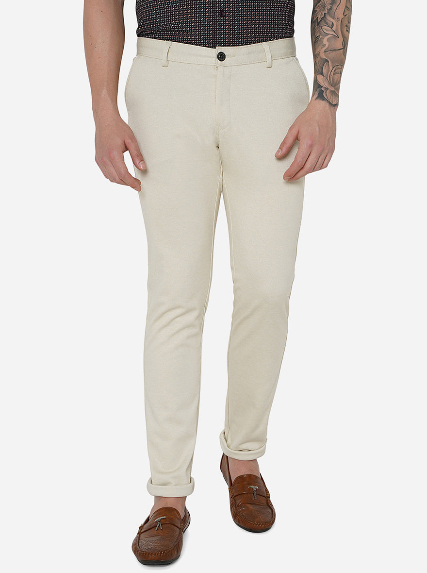 Off-White Solid Venice Fit Casual Trouser | JadeBlue
