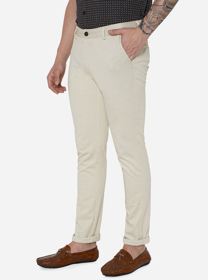 Off-White Solid Venice Fit Casual Trouser | JadeBlue