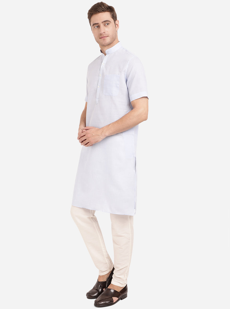 Sky Blue Self Textured Regular Fit Modi Kurta | JadeBlue