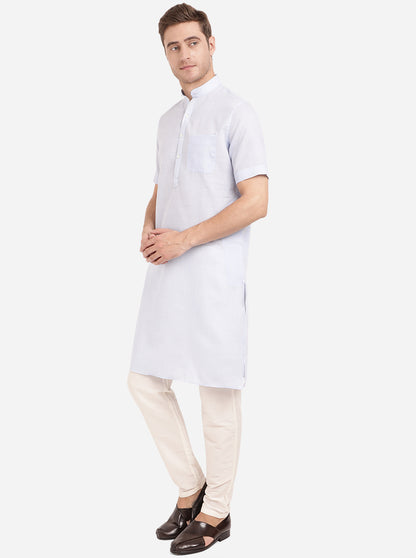 Sky Blue Self Textured Regular Fit Modi Kurta | JadeBlue