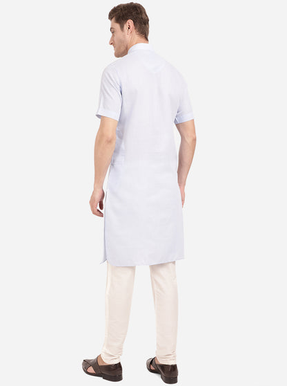 Sky Blue Self Textured Regular Fit Modi Kurta | JadeBlue