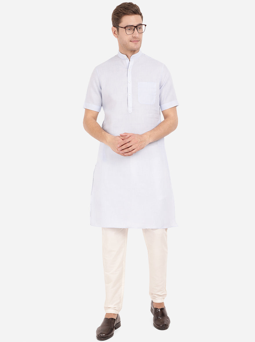 Sky Blue Self Textured Regular Fit Modi Kurta | JadeBlue