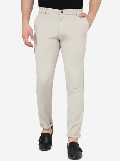 Cream Solid Venice Fit Casual Trouser | JadeBlue