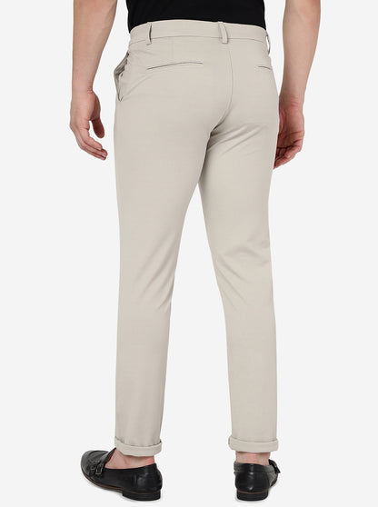 Cream Solid Venice Fit Casual Trouser | JadeBlue