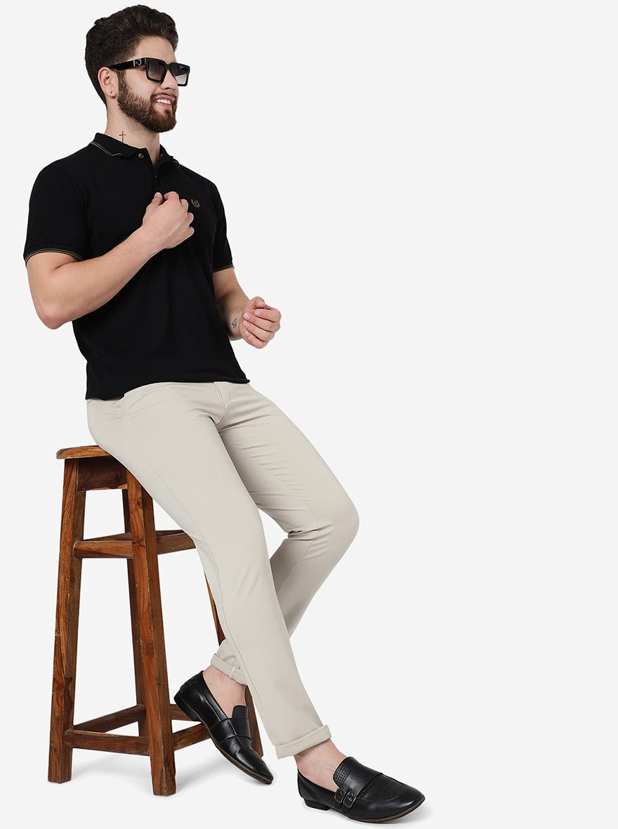 Cream Solid Venice Fit Casual Trouser | JadeBlue