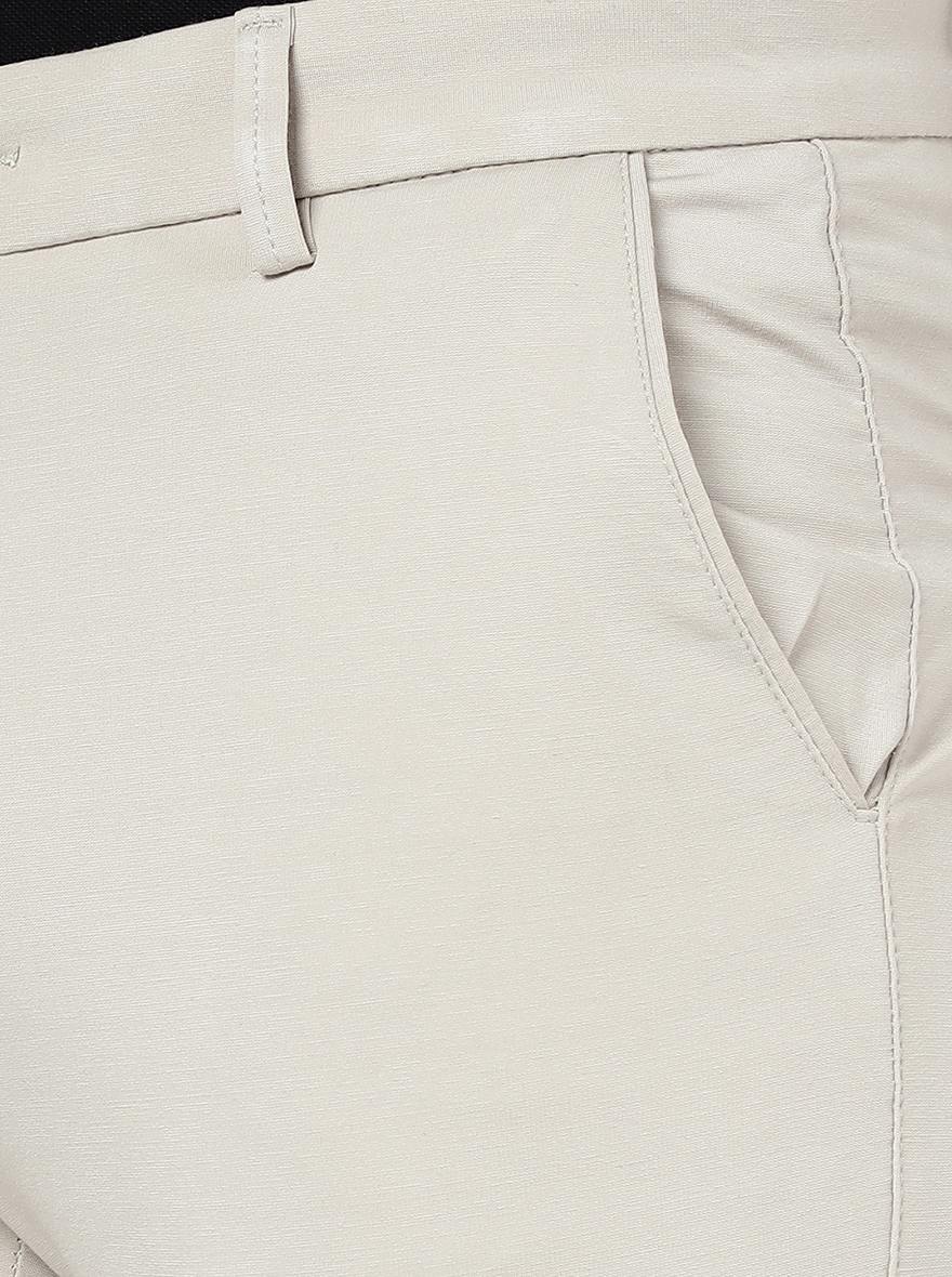 Cream Solid Venice Fit Casual Trouser | JadeBlue