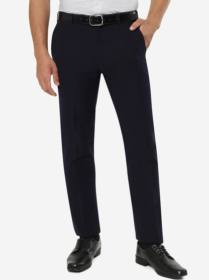 Blue Solid Slim Fit Formal Trouser | JB Studio