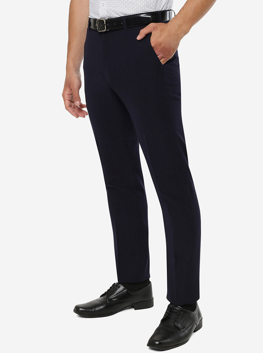 Blue Solid Slim Fit Formal Trouser | JB Studio