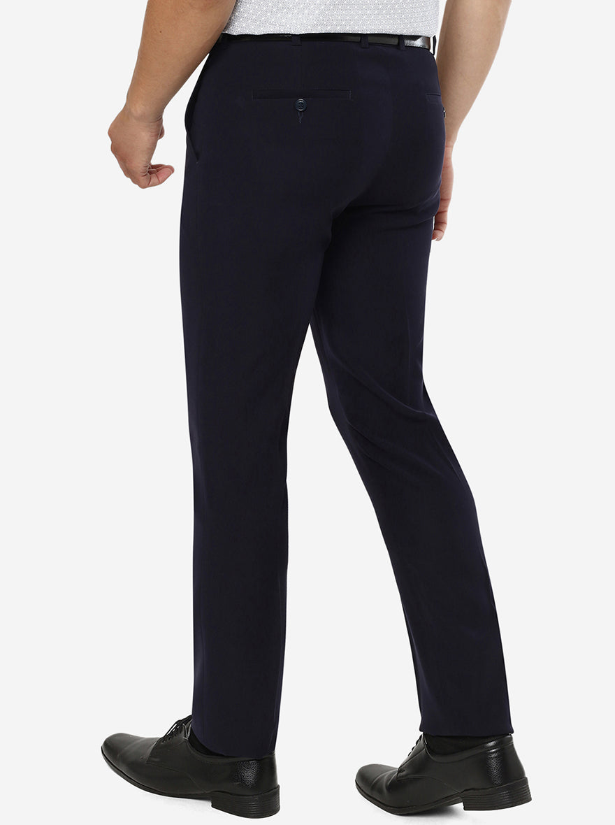 Blue Solid Slim Fit Formal Trouser | JB Studio