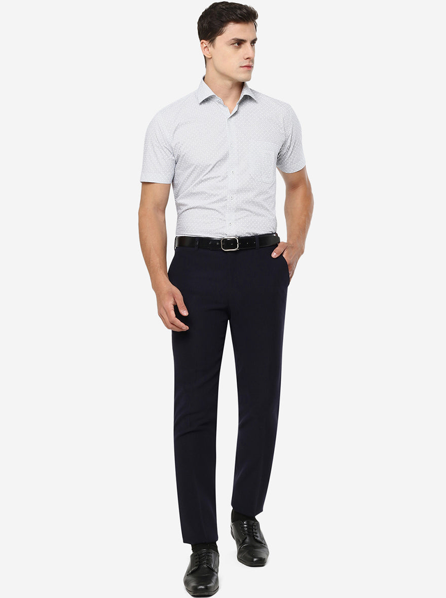 Blue Solid Slim Fit Formal Trouser | JB Studio