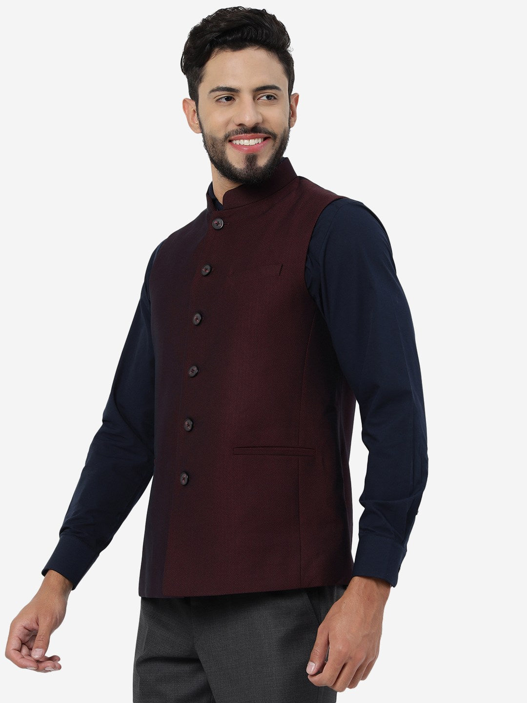 Buy Peach Color Ethnic Nehru Jacket with Maroon Kurta Set for Men