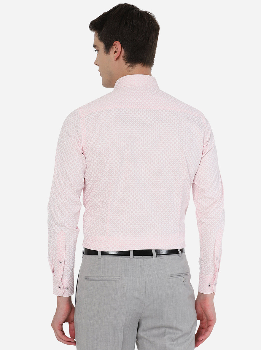 Pink Printed Slim Fit Formal Shirt | Metal