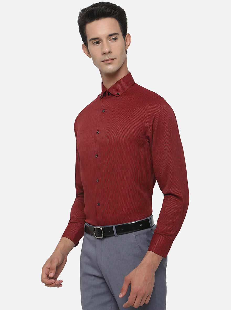 Maroon Solid Slim Fit Party Wear Shirt | JB Studio