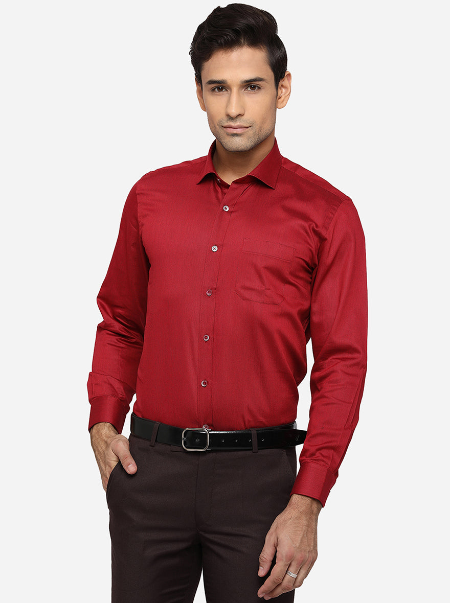 Maroon Solid Regular Fit Formal Shirt | Greenfibre