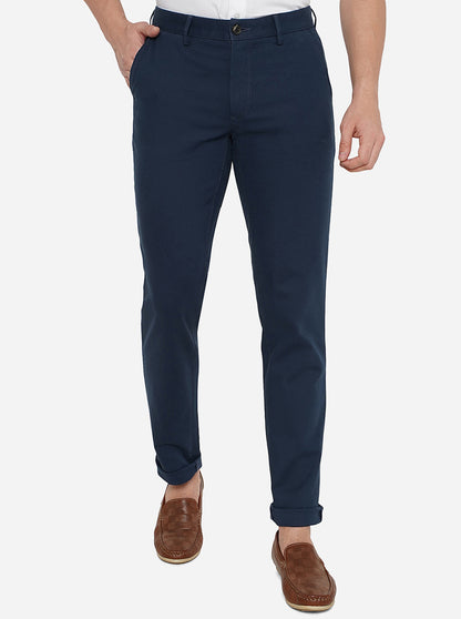 Navy Blue Solid Uno Fit Casual Trouser | JadeBlue