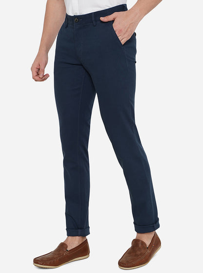 Navy Blue Solid Uno Fit Casual Trouser | JadeBlue