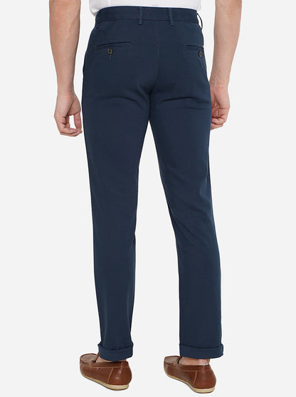 Navy Blue Solid Uno Fit Casual Trouser | JadeBlue