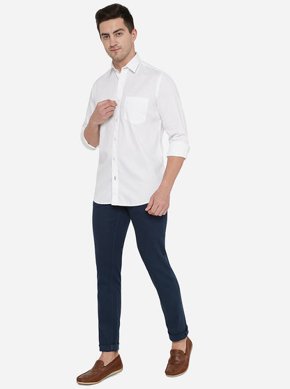 Navy Blue Solid Uno Fit Casual Trouser | JadeBlue
