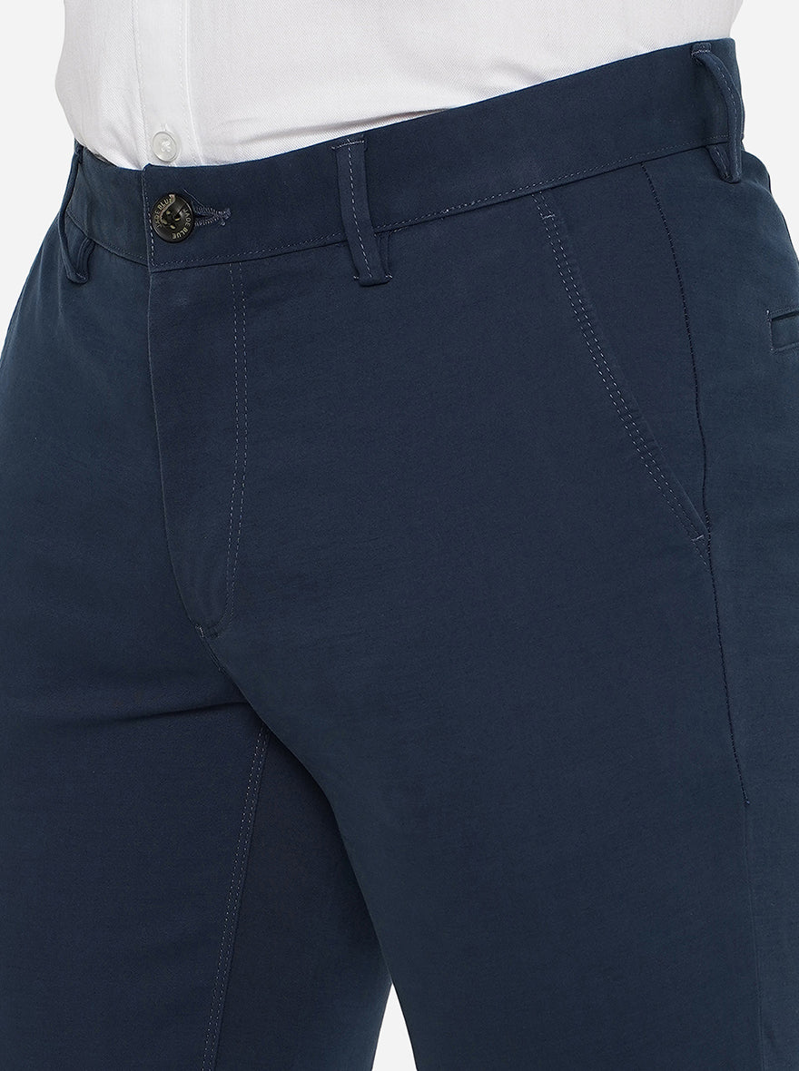 Navy Blue Solid Uno Fit Casual Trouser | JadeBlue
