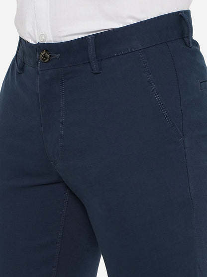 Navy Blue Solid Uno Fit Casual Trouser | JadeBlue