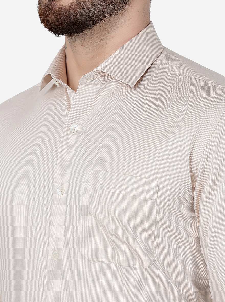 Beige Solid Regular Fit Formal Shirt | JadeBlue