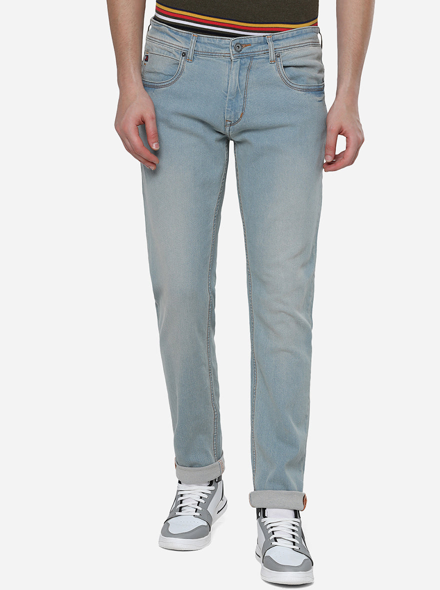 Light Blue Washed Narrow Fit Jeans | Greenfibre