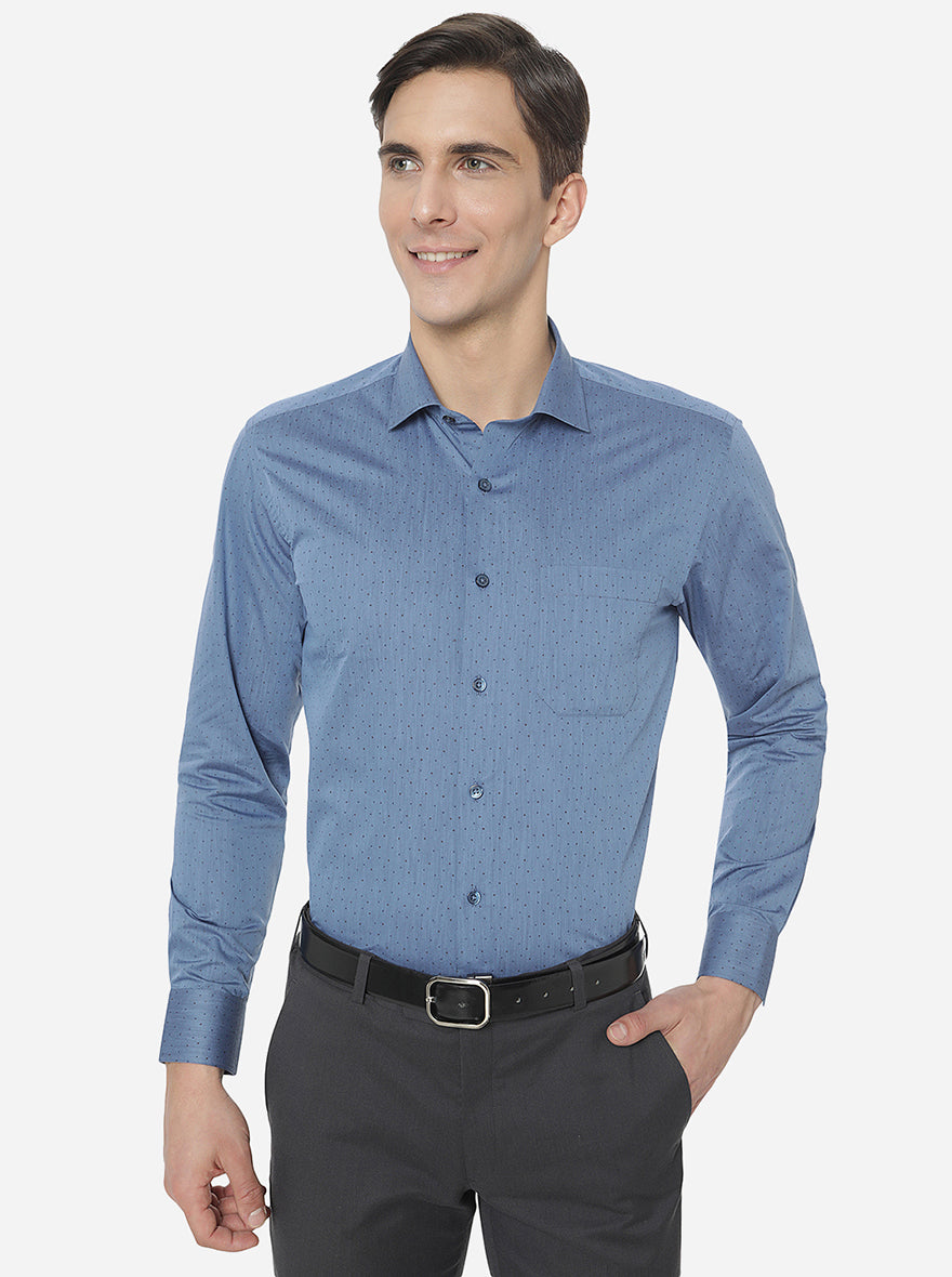Blue Printed Regular Fit Formal Shirt | Greenfibre