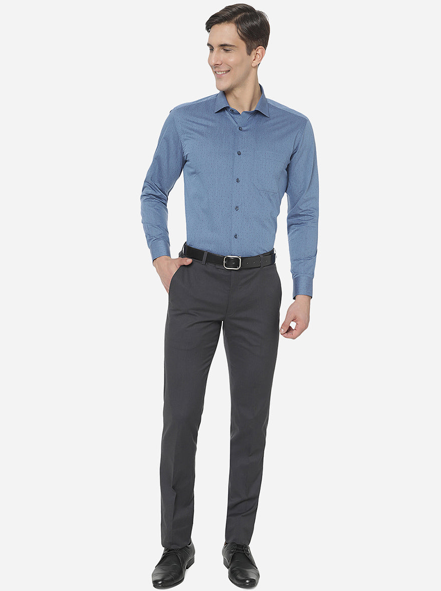 Blue Printed Regular Fit Formal Shirt | Greenfibre