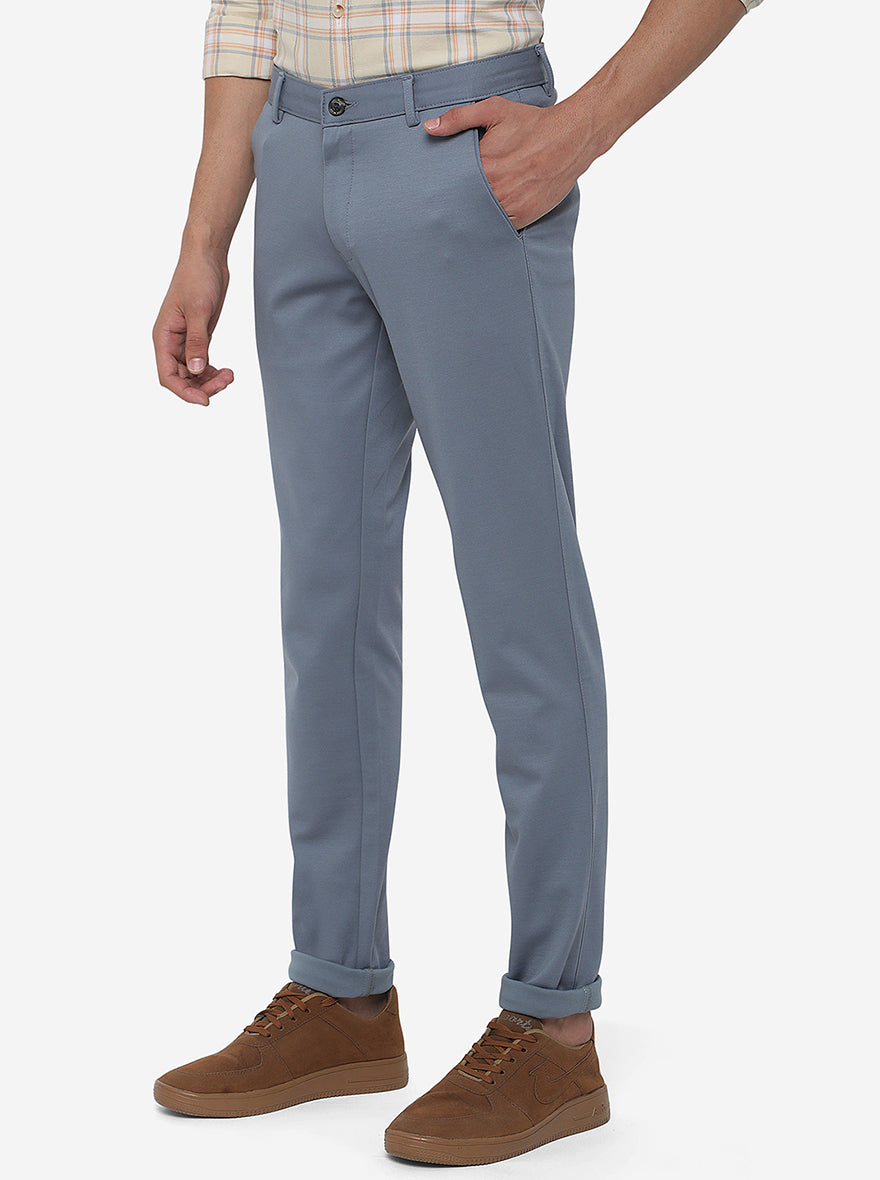 Sky Blue Solid Venice Fit Casual Trouser | JadeBlue